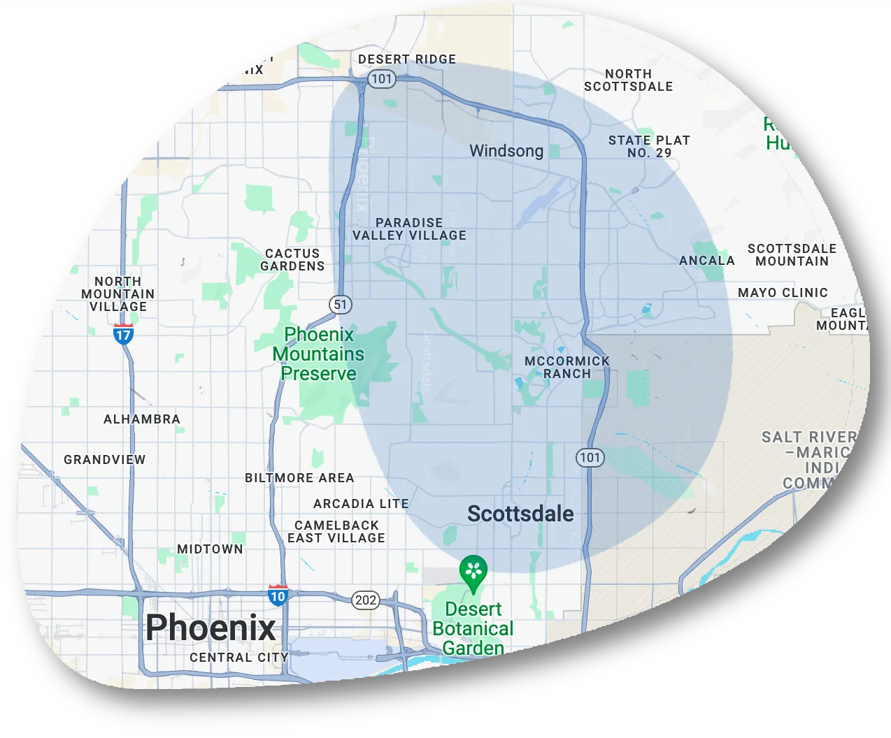 Scottsdale and Paradise Valley Arizona Service Areas